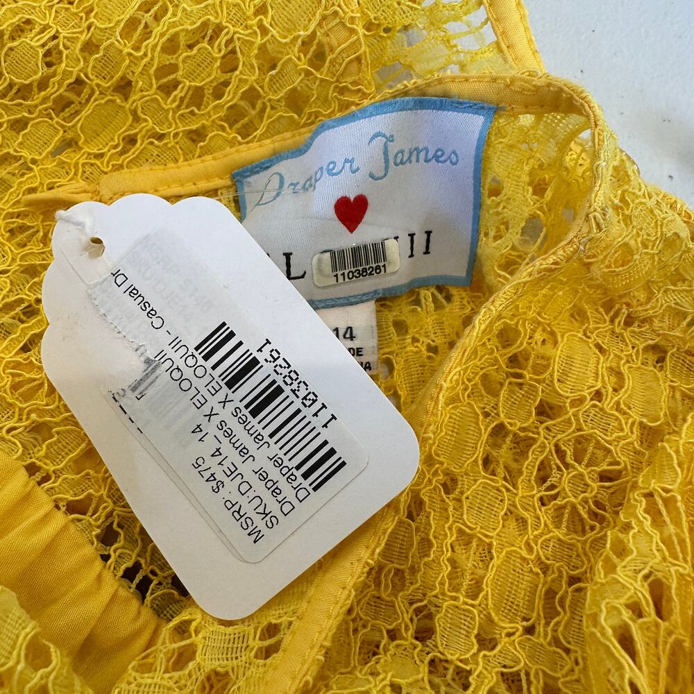 Draper James Yellow Shift Dress SIZE 14 Lace Romantic Babydoll Designer $146 - Picture 10 of 10